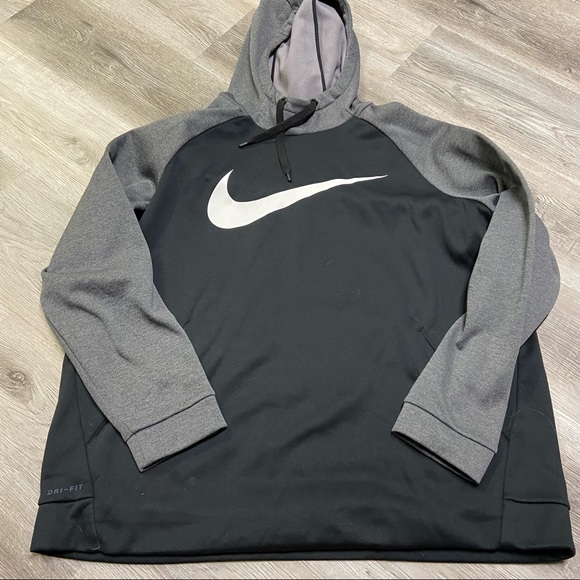 Nike Dri-Fit Mens Black Gray White Logo Performance Hooded Sweatshirt Size XXL - Picture 1 of 5